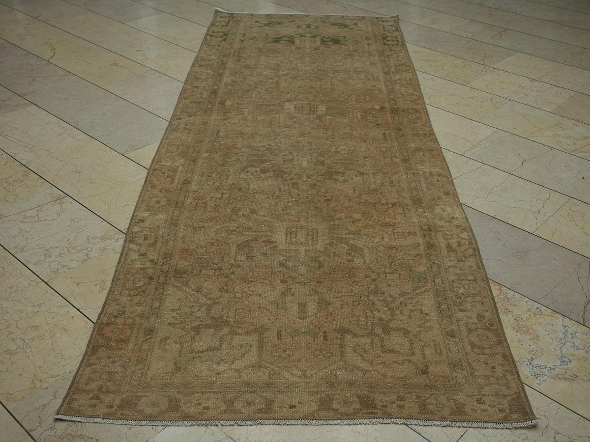 4x10 Antique Oriental Rug Runner,Faded Colors Vintage Turkish Carpet Runners.