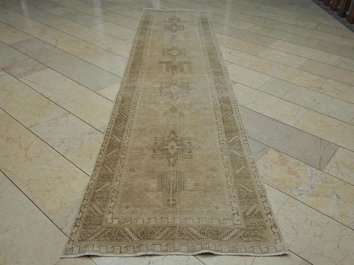 Vintage Style Rug Runner: Handmade Wool Turkish Carpet Rugs, 3.1x12.3 ft