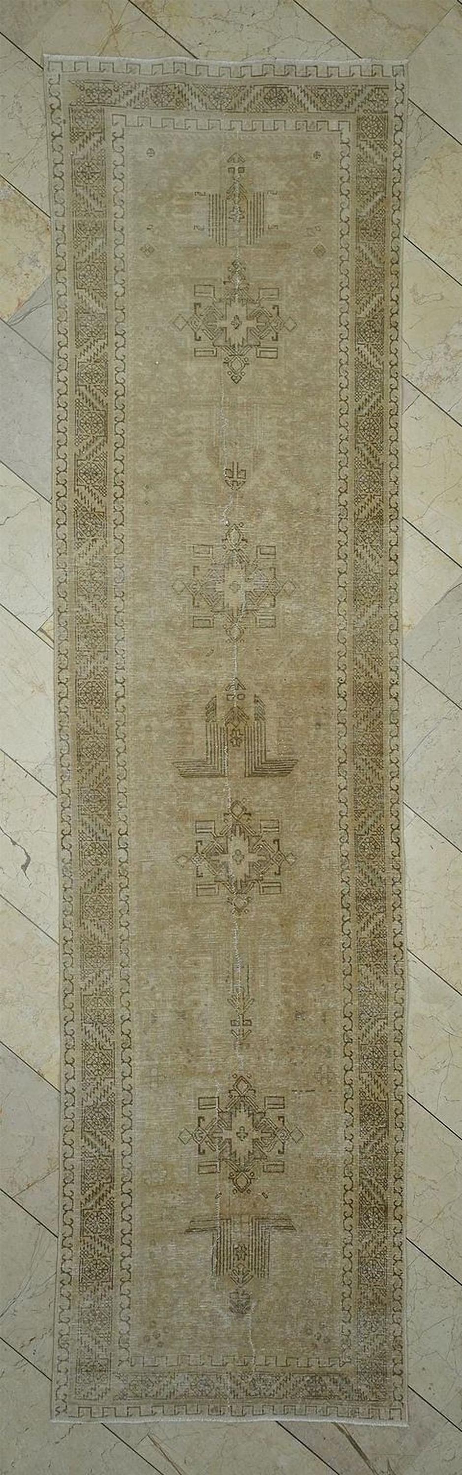 Vintage Style Rug Runner: Handmade Wool Turkish Carpet Rugs, 3.1x12.3 ft