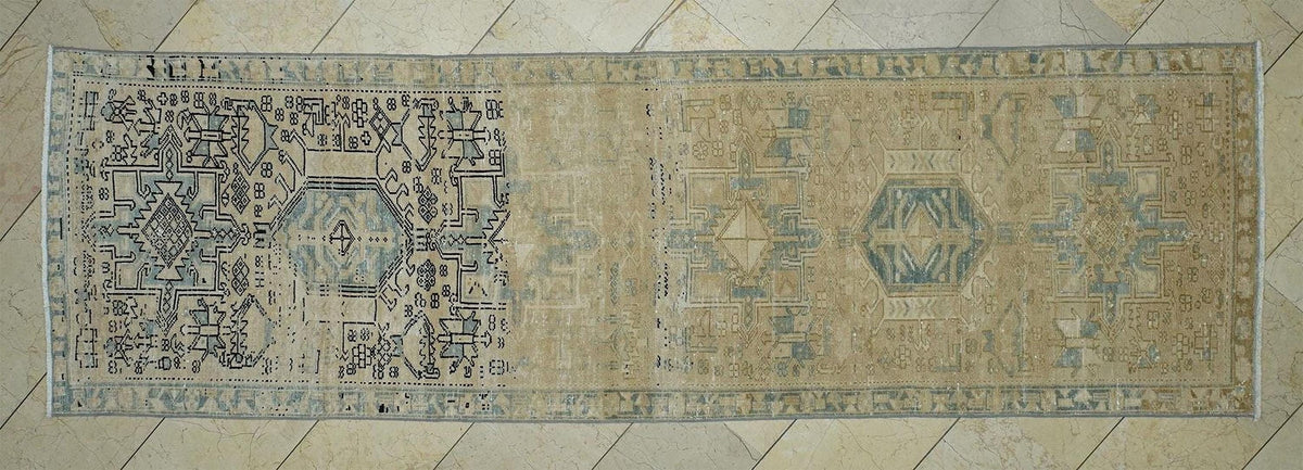 VintageTurkish Rug Runner: 3x10 Ft,Handwoven Antique Rugs For Kitchen Decor.