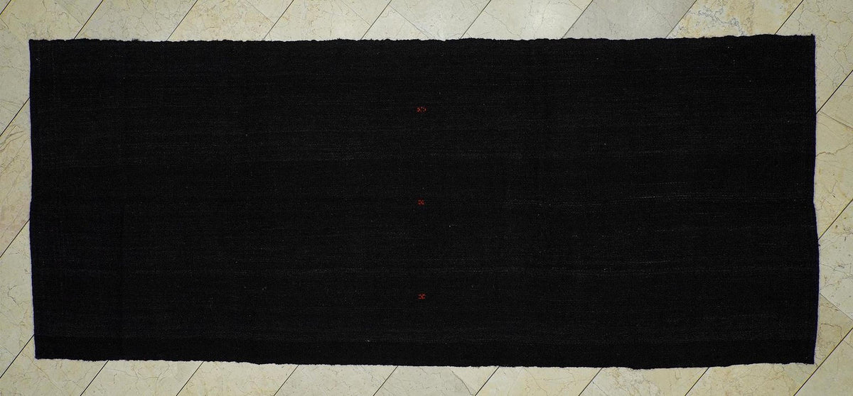 Vintage Striped Goat Hair Kilim Rug: Dark Brown Flat Woven Rugs 4.2x10 ft