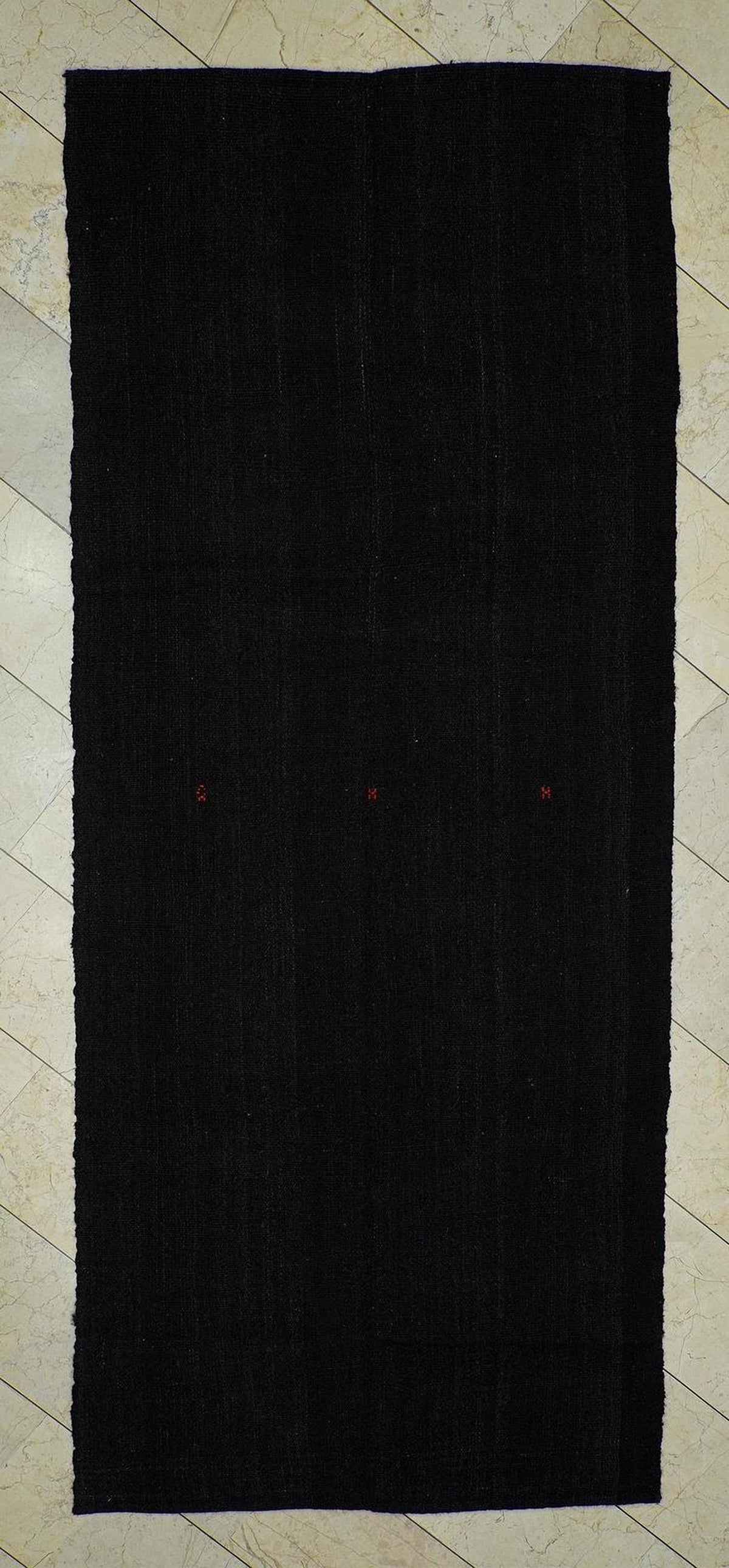 Vintage Striped Goat Hair Kilim Rug: Dark Brown Flat Woven Rugs 4.2x10 ft