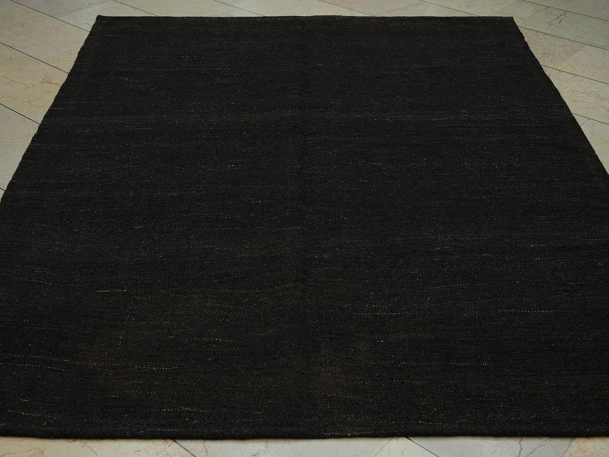 Vintage Turkish Goat Hair Kilim Rug: Nomadic Woven Brown Rugs (5.9x7.5 ft)