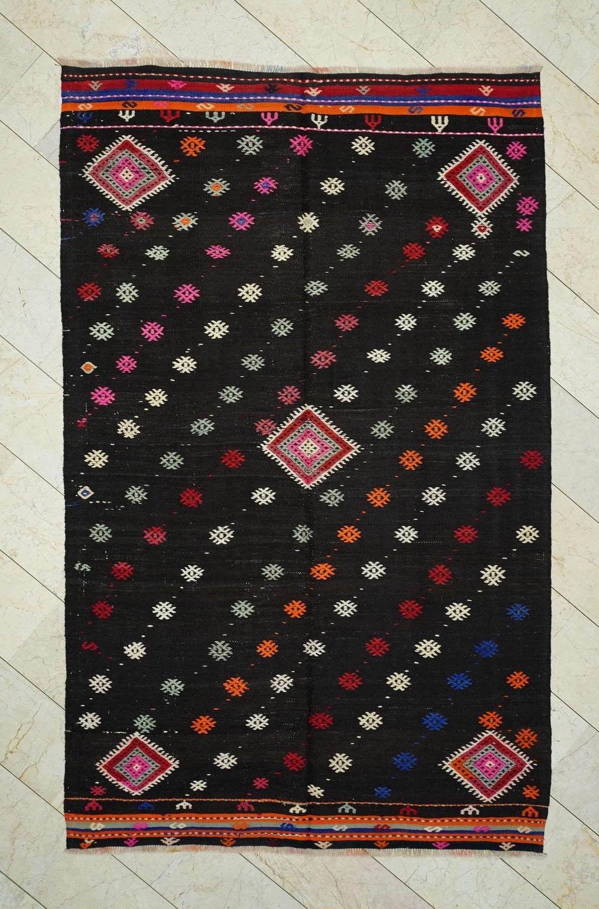 Goat Hair Kilim Rug: 6x9 Brown Turkish Rugs, Mid-Century Modern