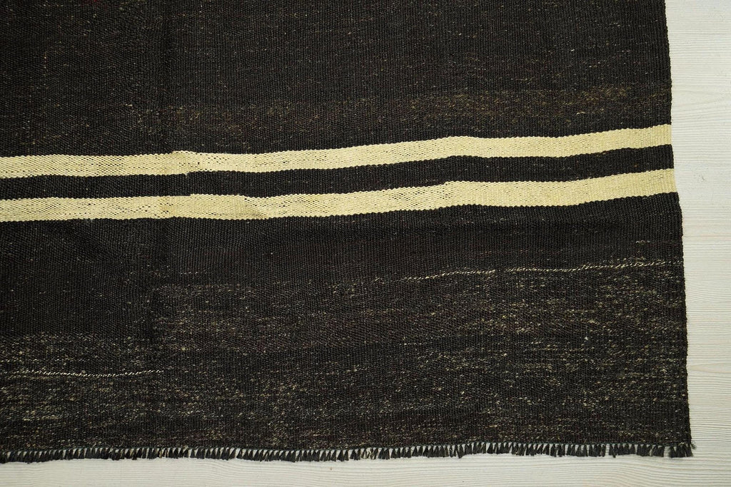 Vintage Goat Wool Kilim Rug: Striped Flat Weave, Mid-Century Modern (4.7x10.3 ft)