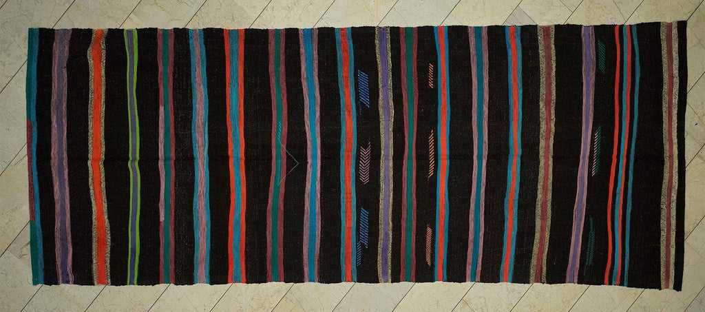 Mid Century Modern Brown Goat Hair Kilim Rug 5.2x13.9 Ft.
