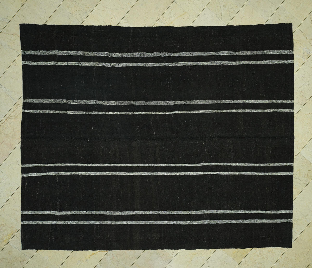 8x10 Dark Brown & White Striped Natural Goat Hair Kilim Rug:Flat Woven Turkish Rugs.