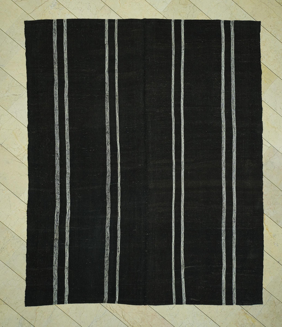 8x10 Dark Brown & White Striped Natural Goat Hair Kilim Rug:Flat Woven Turkish Rugs.