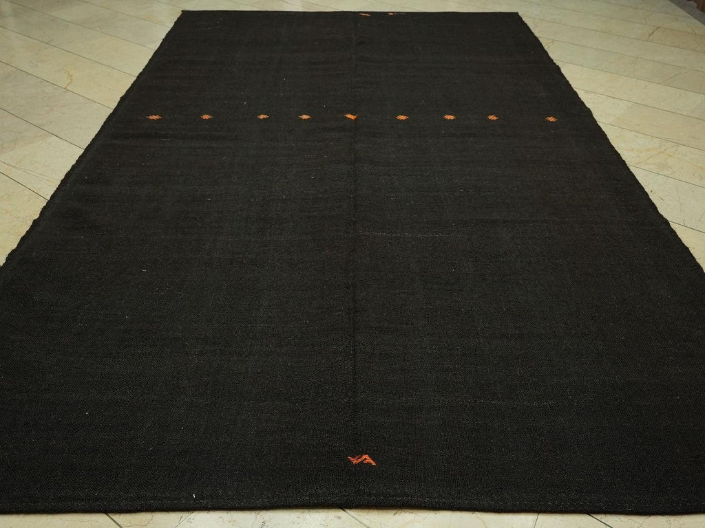 Vintage Turkish Kilim Rug: 6.7 x 11.6 ft, Goat Hair Tribal Woven Rugs.