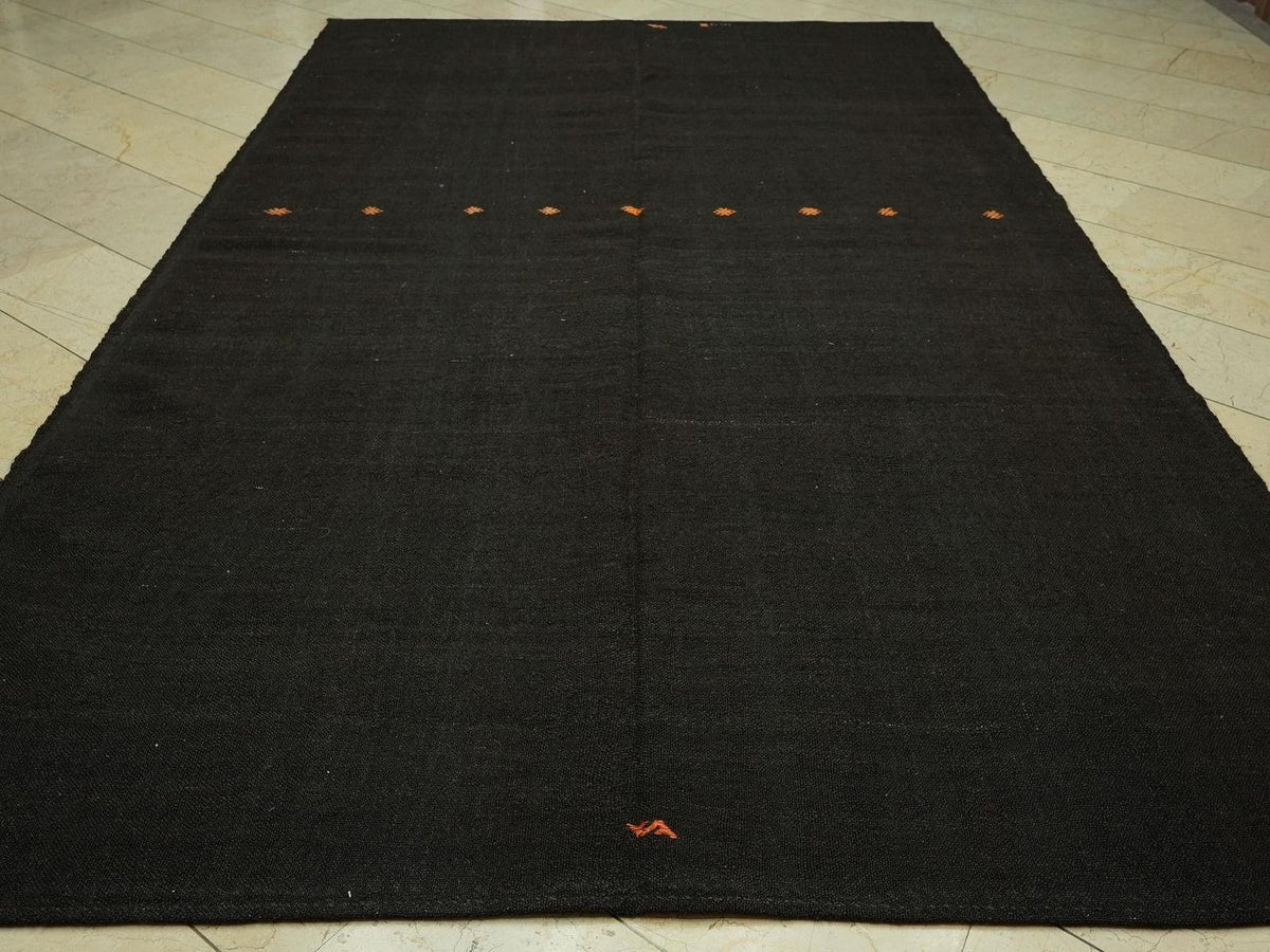 Vintage Turkish Kilim Rug: 6.7 x 11.6 ft, Goat Hair Tribal Woven Rugs.