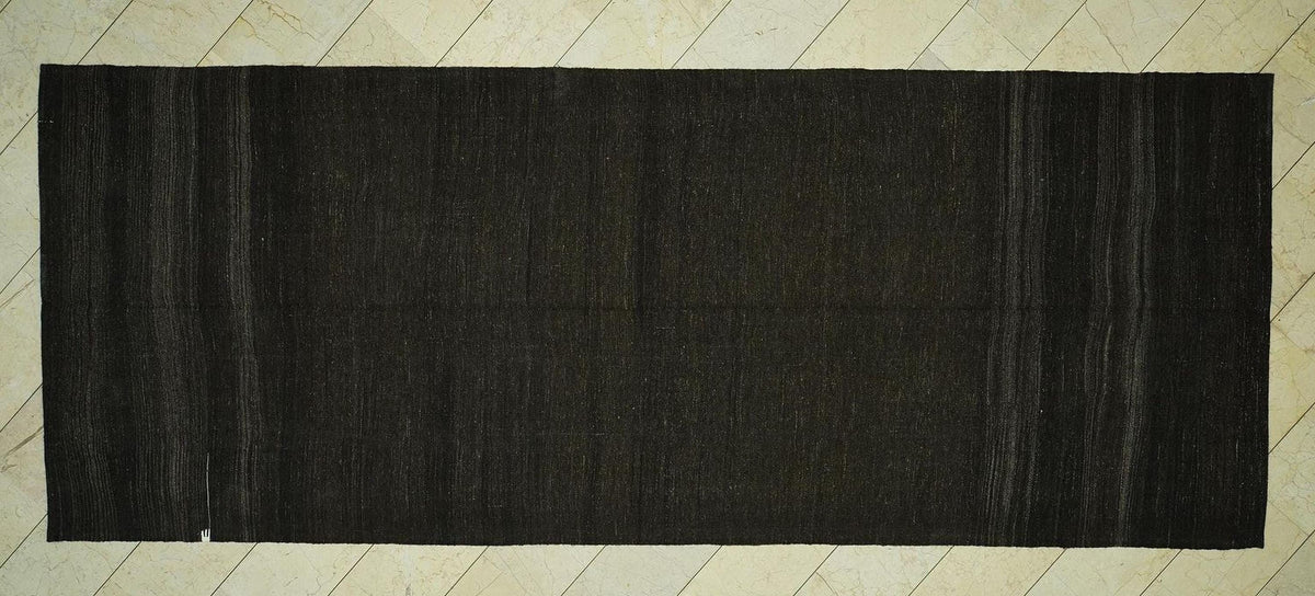Vintage Dark Brown Goat Hair Kilim Rug - 5.4x13.9 Feet,Flat Weave Turkish Rugs.