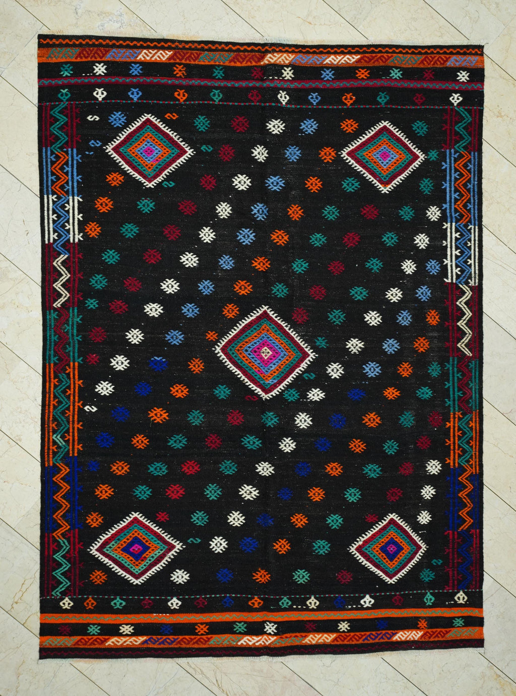 Large Goat Hair Kilim Rug: Turkish Flat Weave, Dark Brown Rugs, 6.6x9.2 Ft.