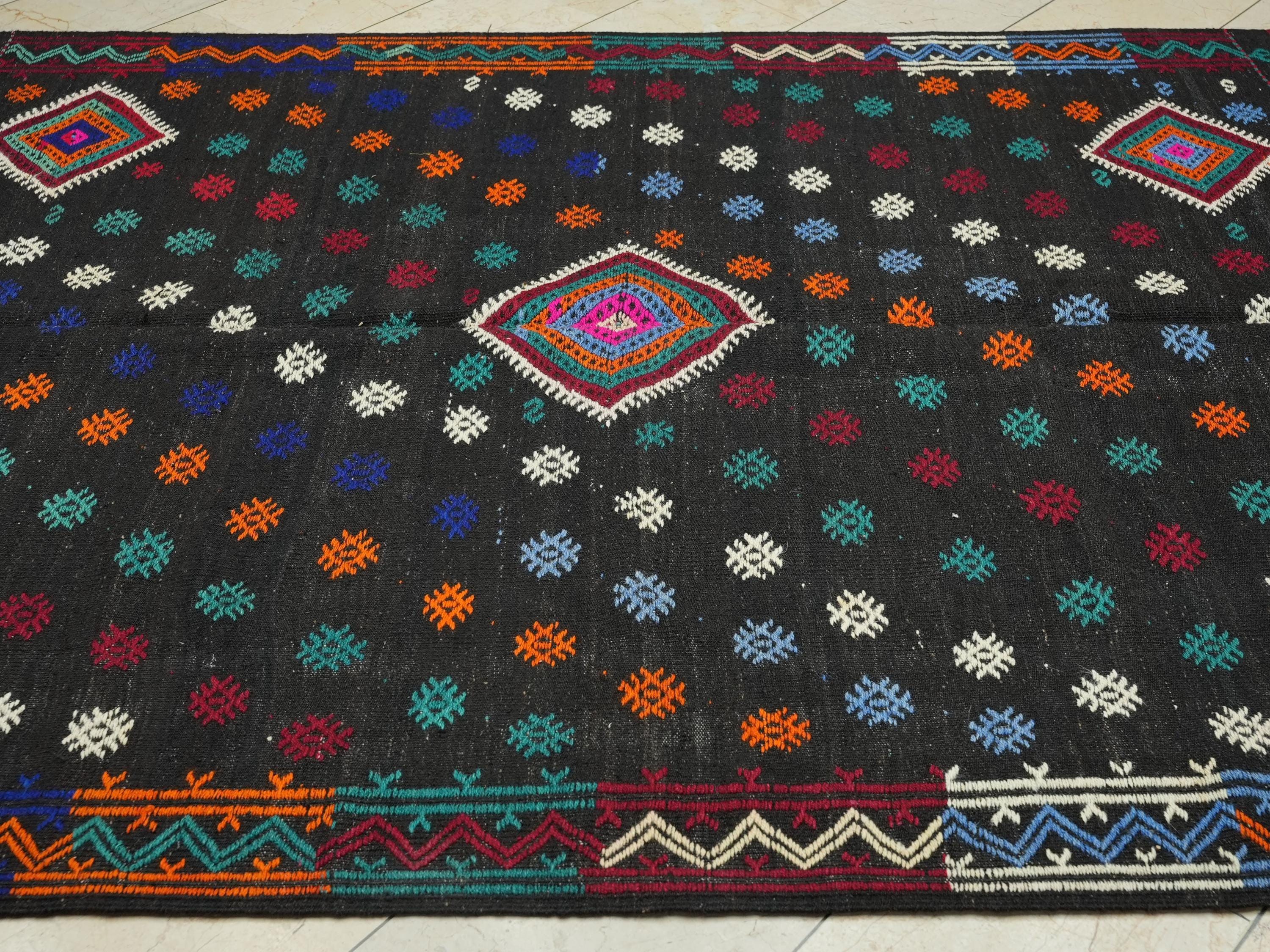 Large Goat Hair Kilim Rug: Turkish Flat Weave, Dark Brown Rugs, 6.6x9.2 Ft.