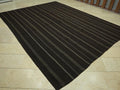 Oversize Dark Brown & Gray Striped Kilim Rug: 8.2"x10.7" Feet,Turkish Goat Hair Rugs.