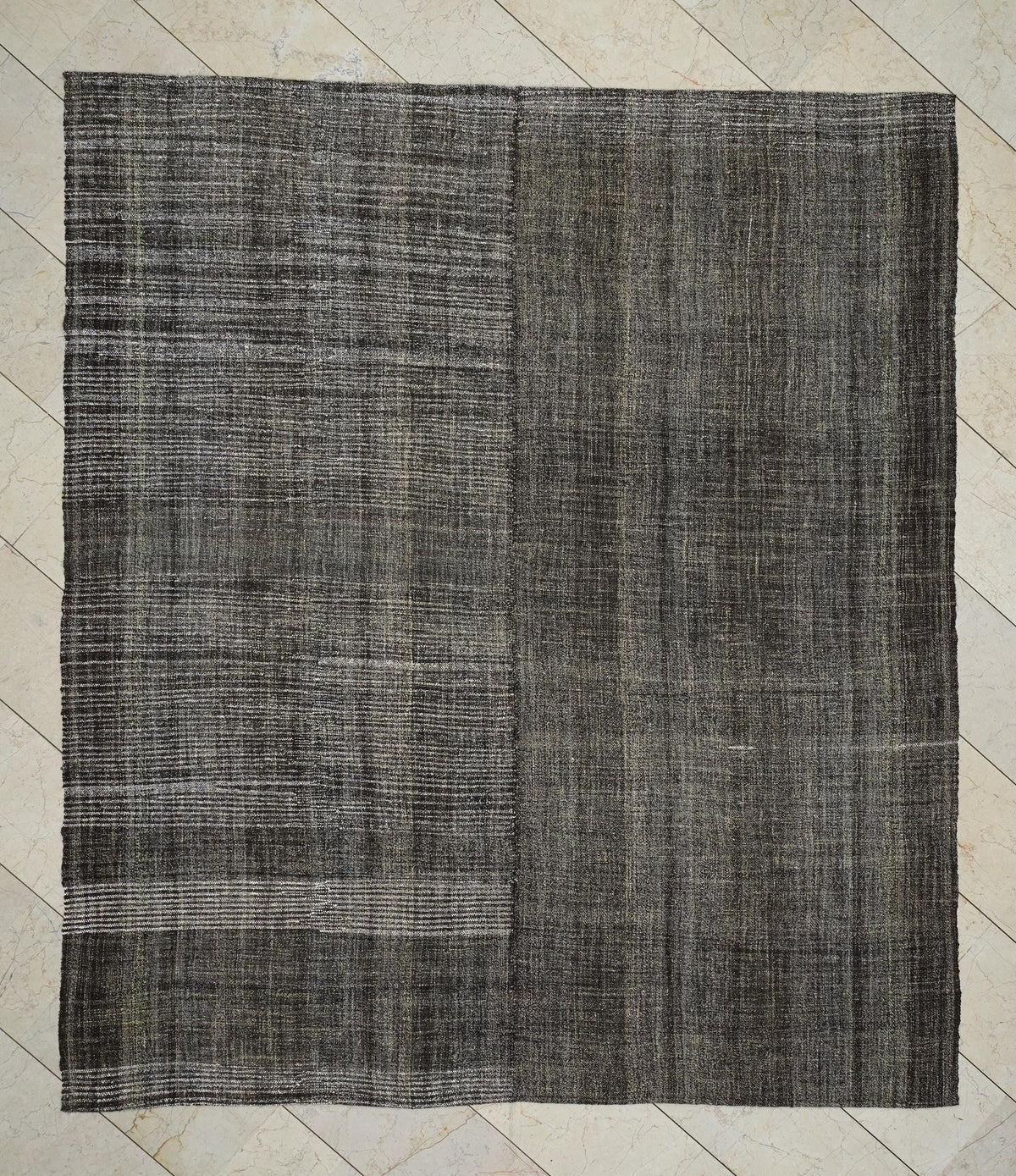 Unique Broken Stripe Rug - Natural Goat Hair Cotton Flat-Weave Kilim,7,4x8,4 Ft Turkish Rugs.