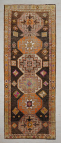 Antique Kars Wool Rug Runner: Tribal Geometric Design, 4.8x12.3 ft