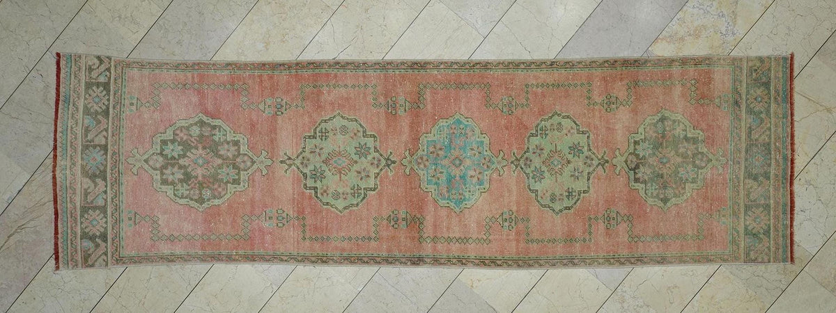 Long Oushak Rug Runner: 3.1"x11.1" Vintage Home Decor Turkish Wool Carpet Rugs.