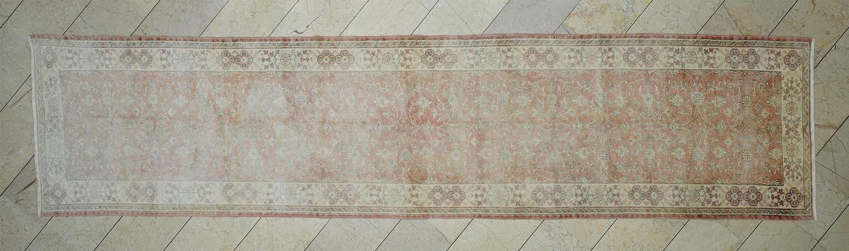 Extra Long Vintage Oushak Rug Runner: Stair Treads Decor Turkish Wool Rugs 3,4x14,4 Feet.