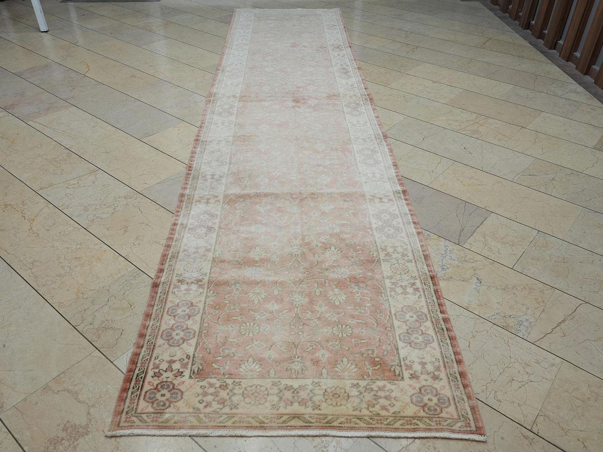 Extra Long Vintage Oushak Rug Runner: Stair Treads Decor Turkish Wool Rugs 3,4x14,4 Feet.