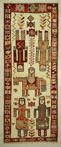 Horse and Human Design Rug: Tribal Wool Carpet (3.9x10.3 ft)