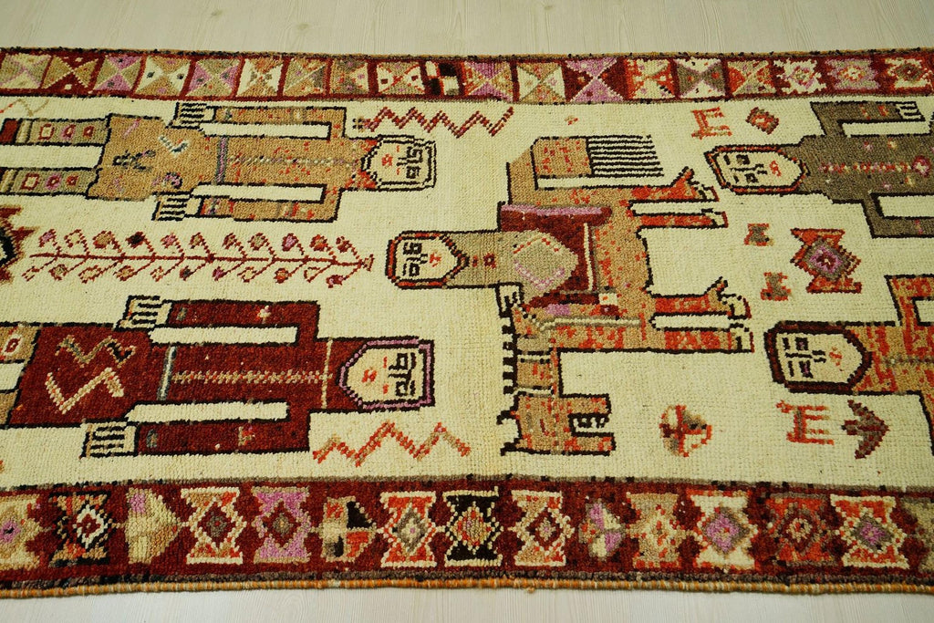 Horse and Human Design Rug: Tribal Wool Carpet (3.9x10.3 ft)
