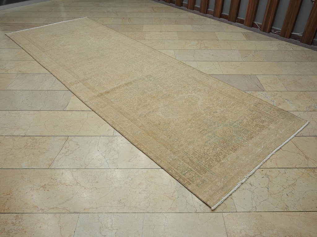 4x11 Vintage Turkish Rug Runner,Antique Beige Brown Oriental Rugs.