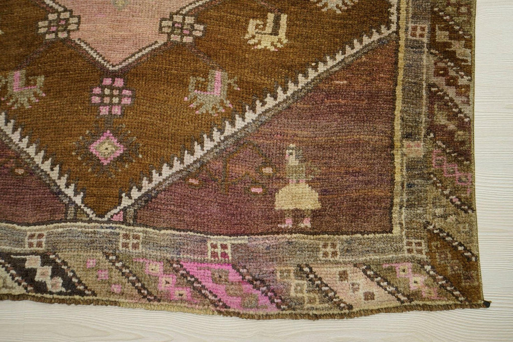 Handmade Turkish Kars Wool Rug: 4x11 Vintage Tribal Carpet