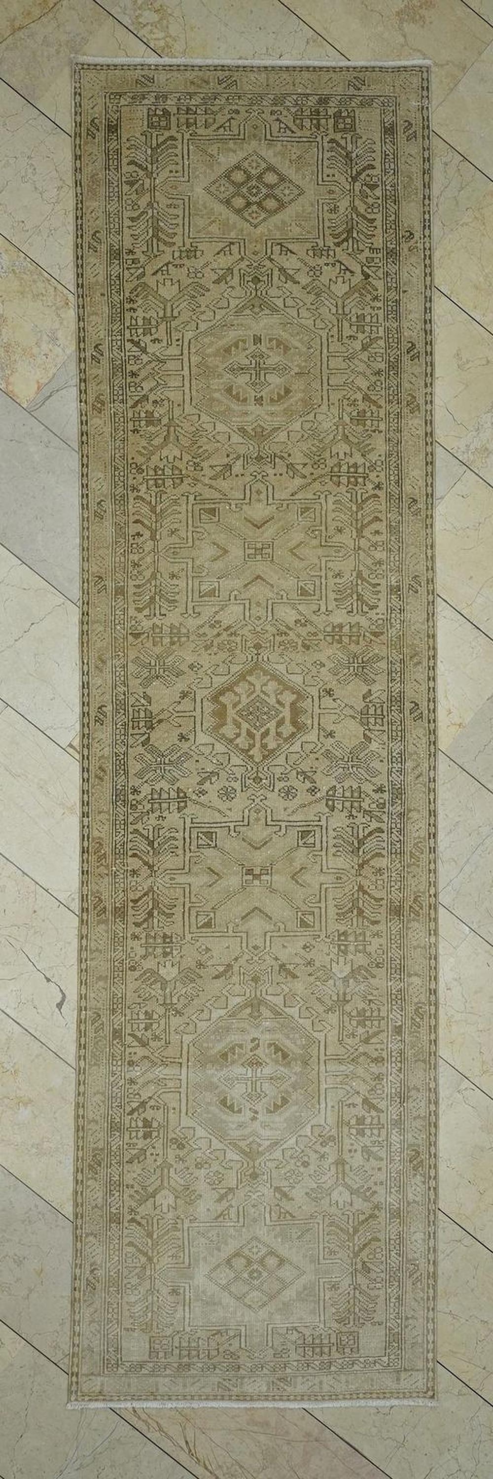 Vintage Turkish Wool Carpet Rug Runner,3x11.2 Ft,Geometric Handmade Rugs.