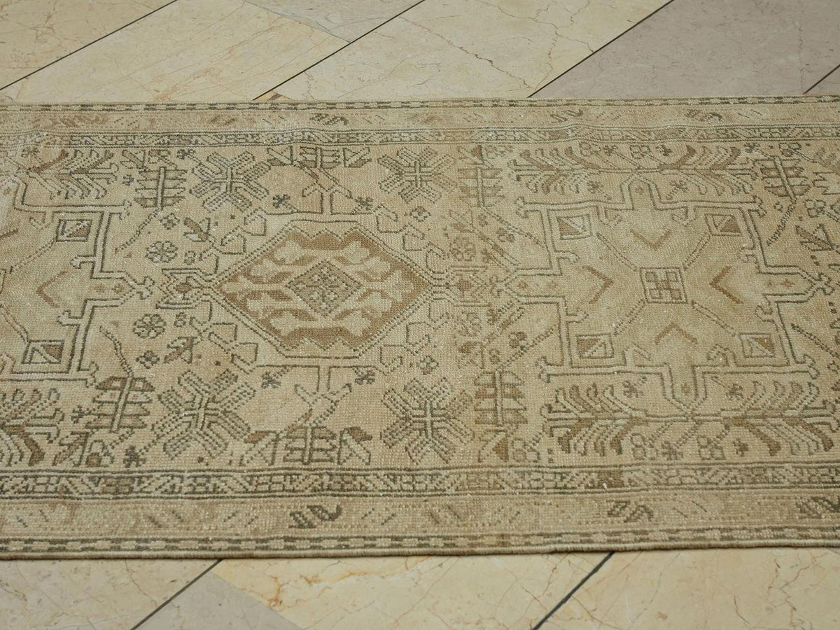Vintage Turkish Wool Carpet Rug Runner,3x11.2 Ft,Geometric Handmade Rugs.