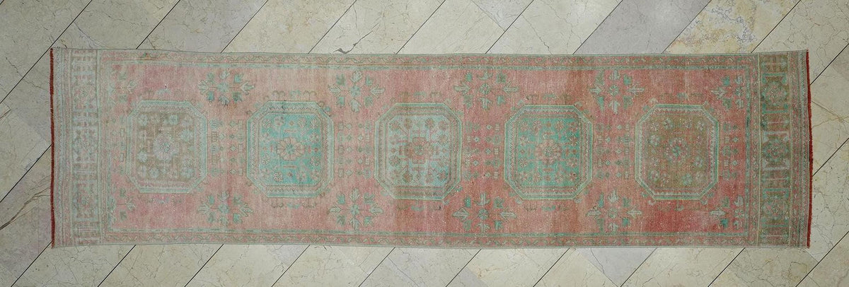 3x12 Vintage Oushak Rug Runner: Long Turkish Wool Carpet Rugs.