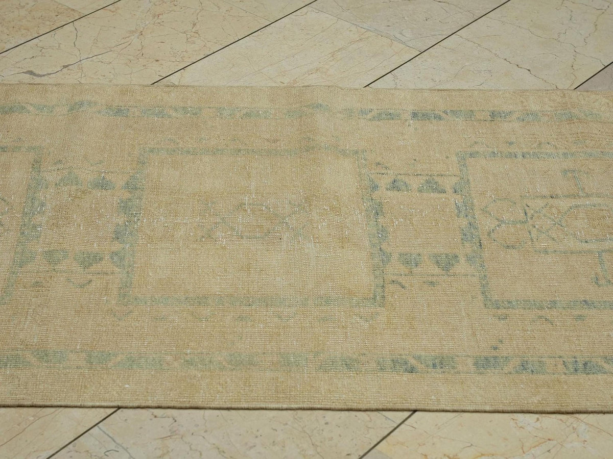 3x14 Vintage Turkish Wool Rug Runner,Home Hallways Decor Handmade Blue & Beige Rugs
