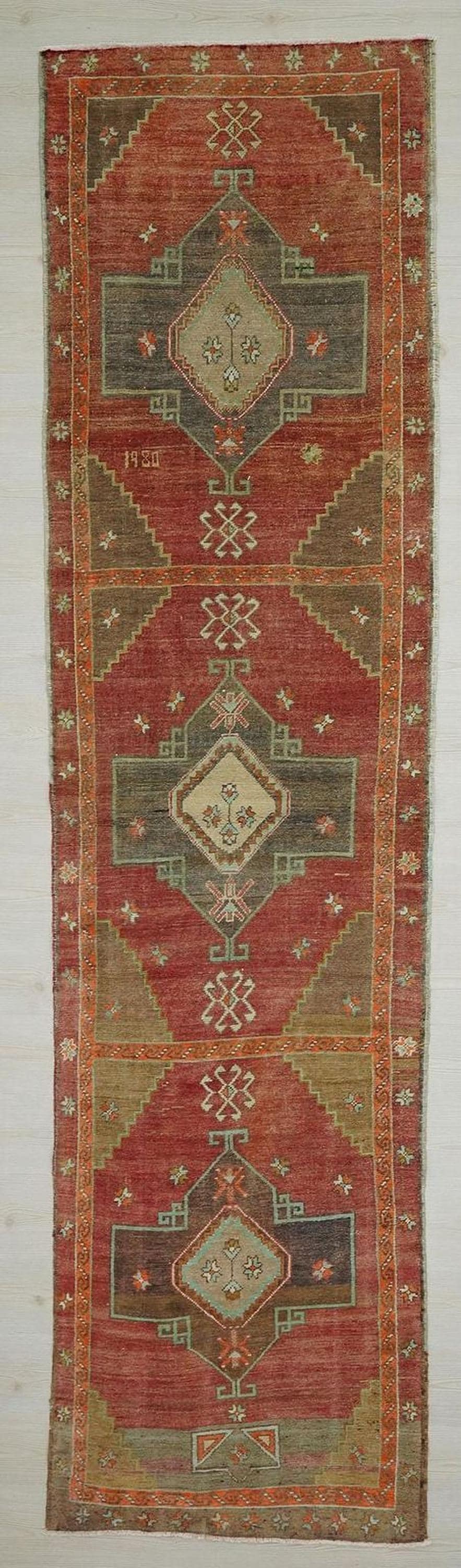 Handmade Kars Wool Rug Runner: 3x12 ft Antique Turkish Carpet