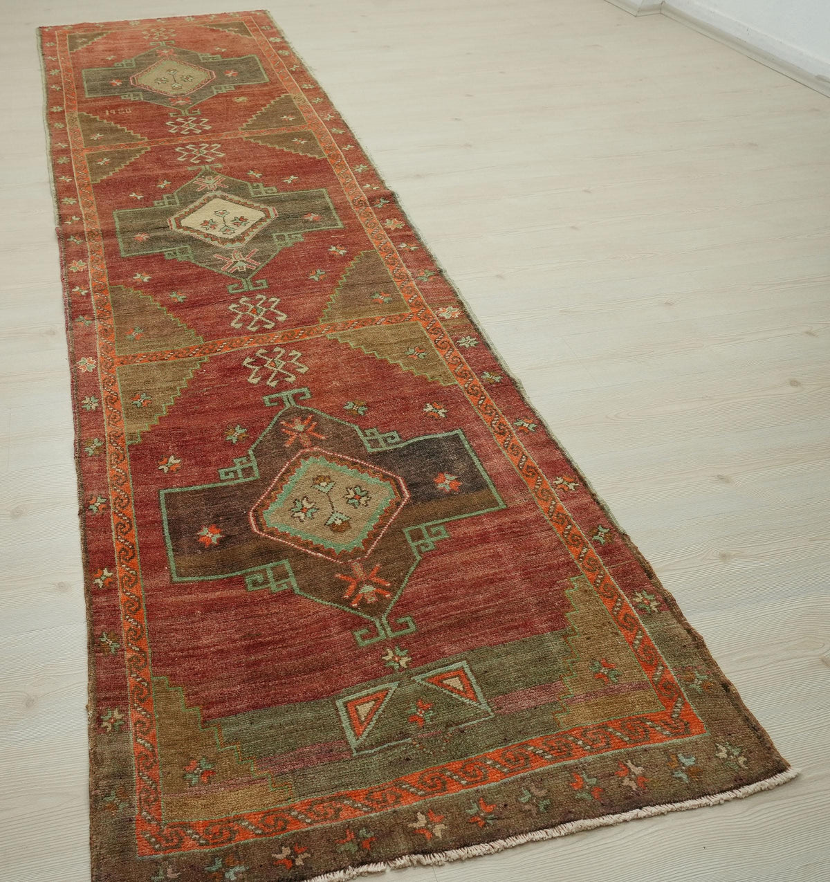 Handmade Kars Wool Rug Runner: 3x12 ft Antique Turkish Carpet