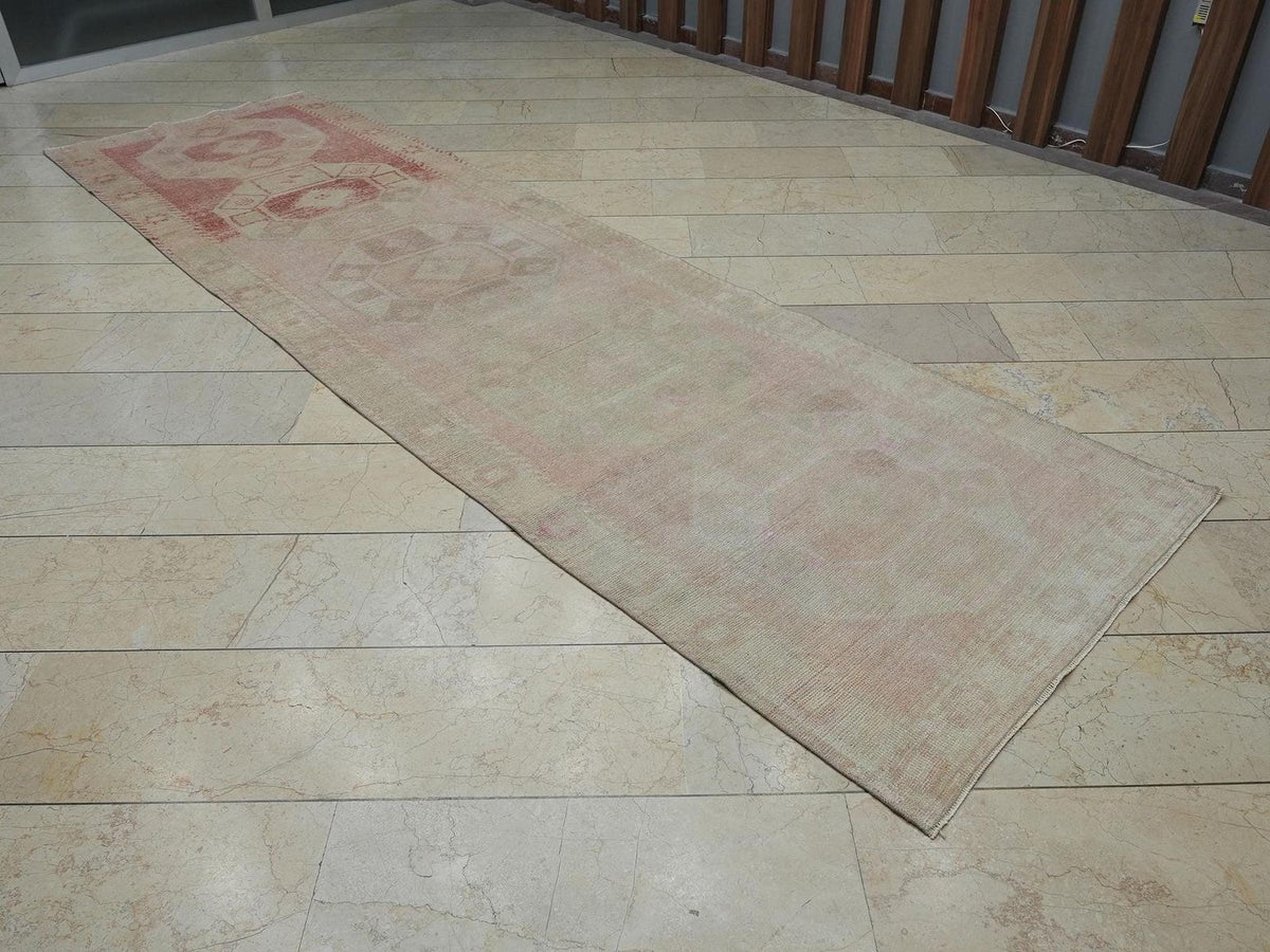 Vintage Faded Colors Turkish Rug Runner: 3.5x14.4 Feet,Long Hallways Decor Rugs