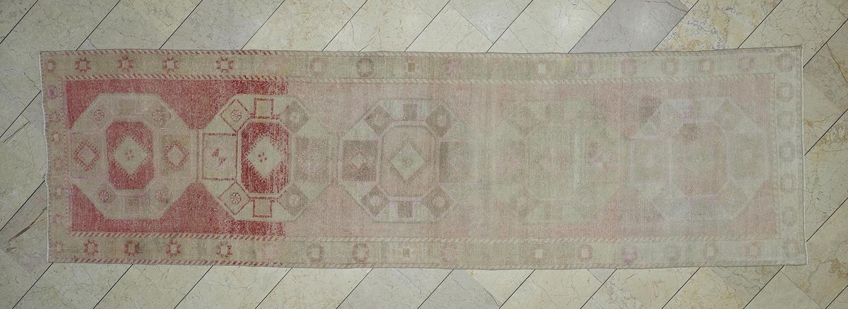 Vintage Faded Colors Turkish Rug Runner: 3.5x14.4 Feet,Long Hallways Decor Rugs