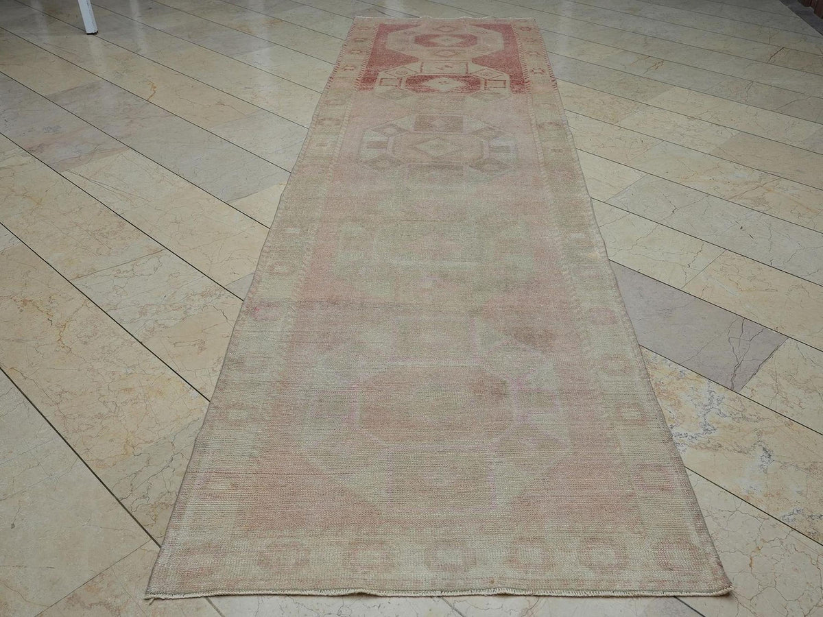 Vintage Faded Colors Turkish Rug Runner: 3.5x14.4 Feet,Long Hallways Decor Rugs
