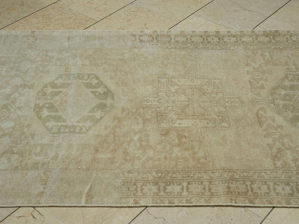3.5x15 Stair Runner Rug,Beige & Brown Vintage Turkish Wool Rugs