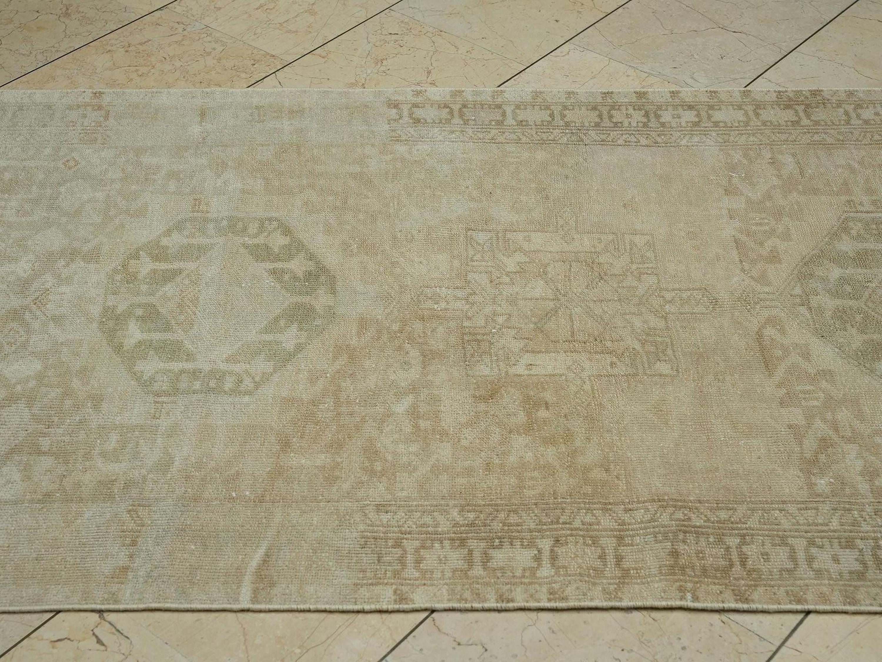 3.5x15 Stair Runner Rug,Beige & Brown Vintage Turkish Wool Rugs
