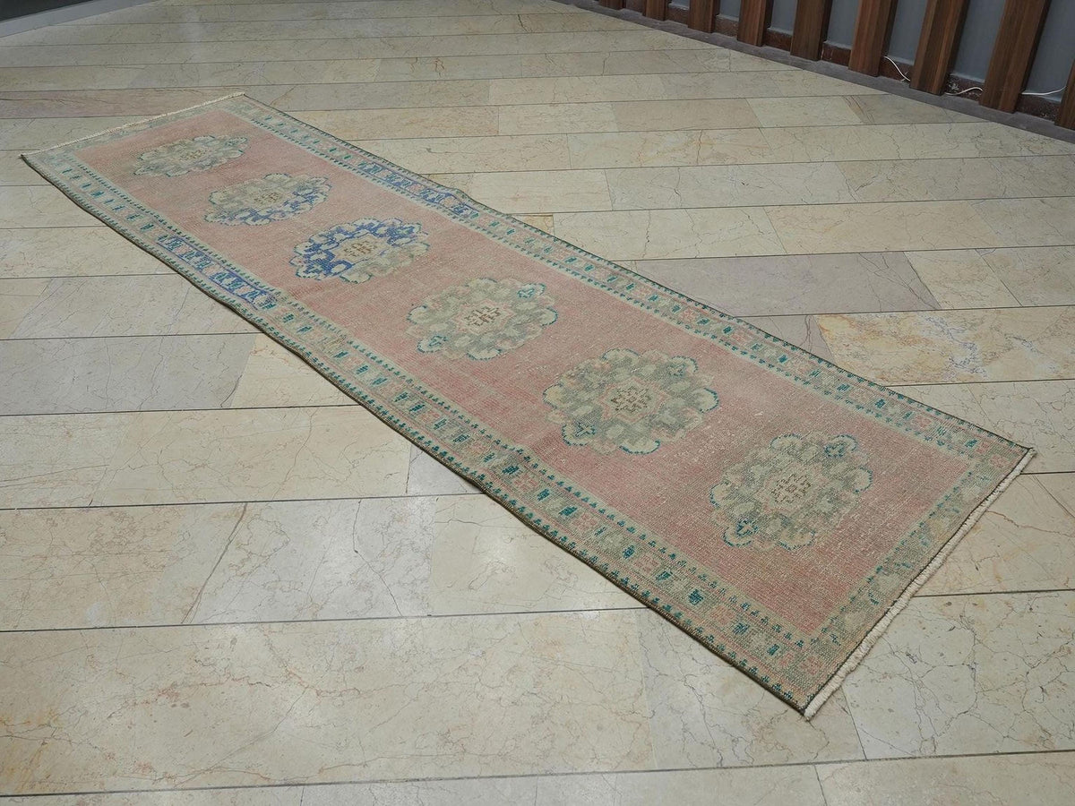 3x10 Vintage Oushak Rug Runner: Handmade Turkish Wool Hallway Decor Carpet Rugs