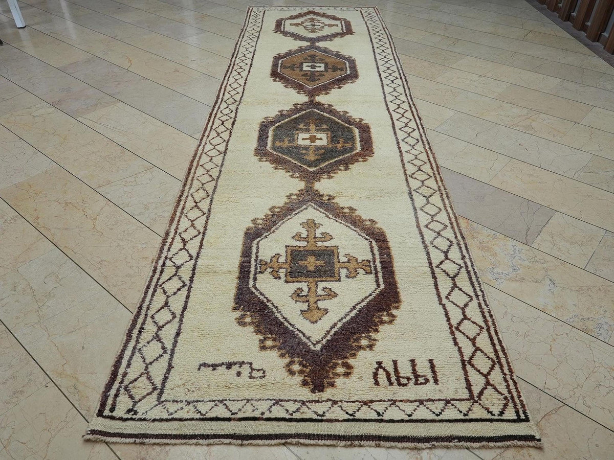 Handmade Wool Rug Runner: Mid-Century Modern Turkish Carpet Runners, 4x14 Feet.