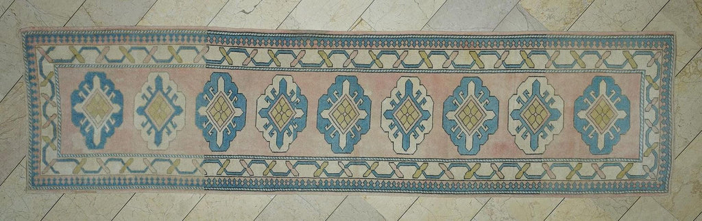 Handmade Wool Oushak Rug Runner: 3x12 Mid-Century Turkish Carpet