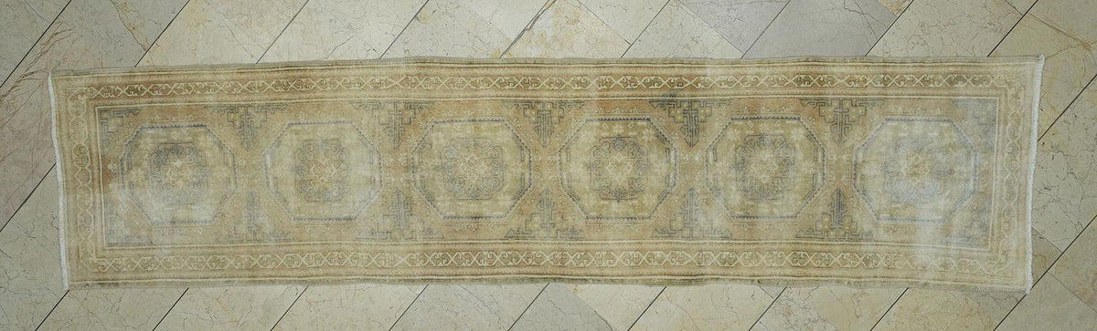 Faded Oushak Rug Runner: 2.5x10.5 ft, Vintage Turkish Wool Rugs