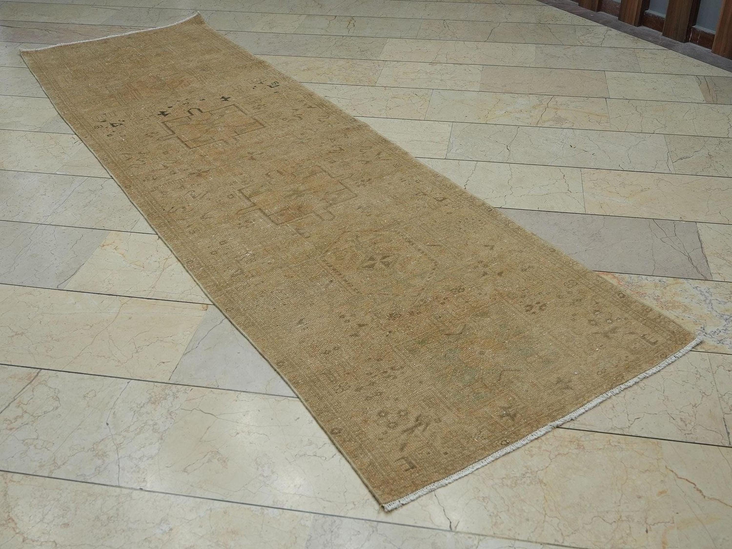 Bronze Vintage Carpet Rug Runner,3x10 Feet Turkish Oushak  Wool Rugs