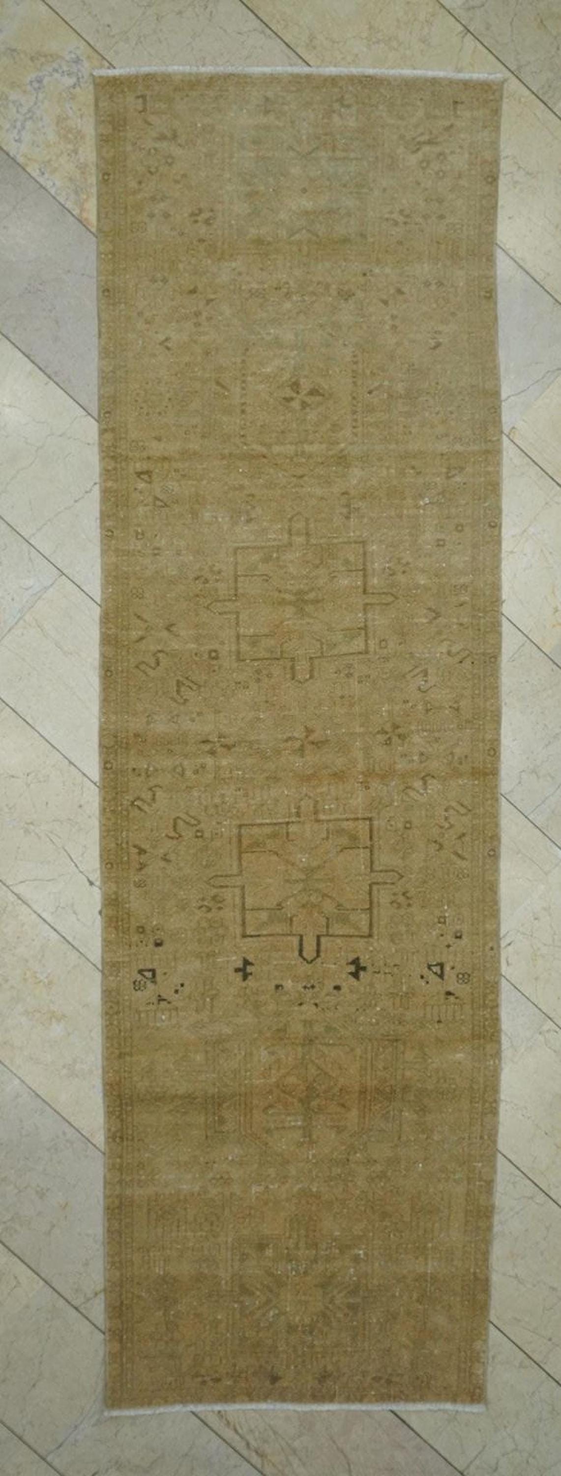 Bronze Vintage Carpet Rug Runner,3x10 Feet Turkish Oushak  Wool Rugs