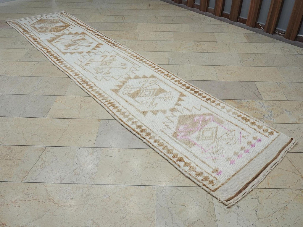 Stair Treads Decor Handmade Wool Turkish Rug Runner: Mid-Century Modern Rugs 2.6x12 ft.