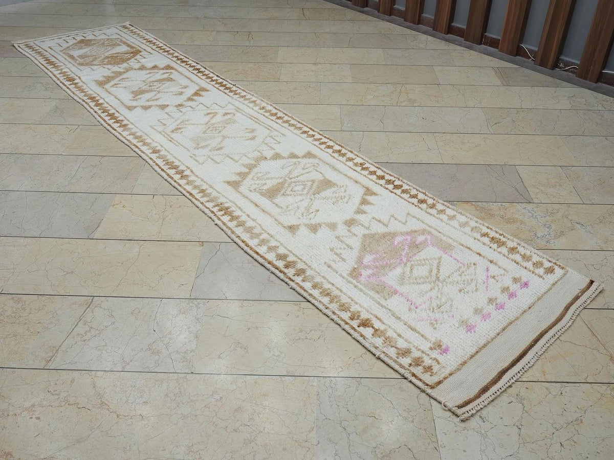 Stair Treads Decor Handmade Wool Turkish Rug Runner: Mid-Century Modern Rugs 2.6x12 ft.