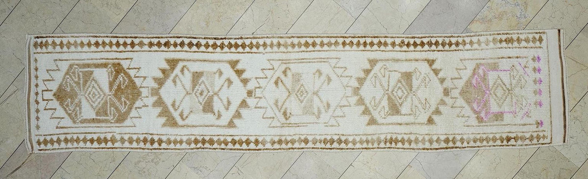 Stair Treads Decor Handmade Wool Turkish Rug Runner: Mid-Century Modern Rugs 2.6x12 ft.