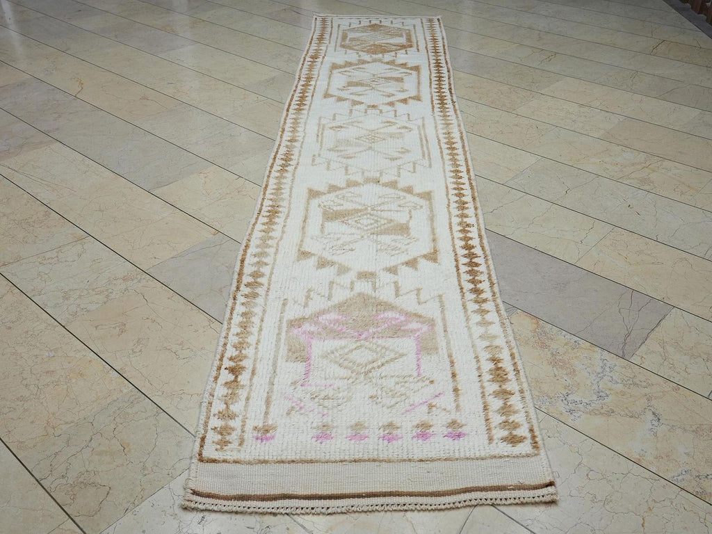 Stair Treads Decor Handmade Wool Turkish Rug Runner: Mid-Century Modern Rugs 2.6x12 ft.