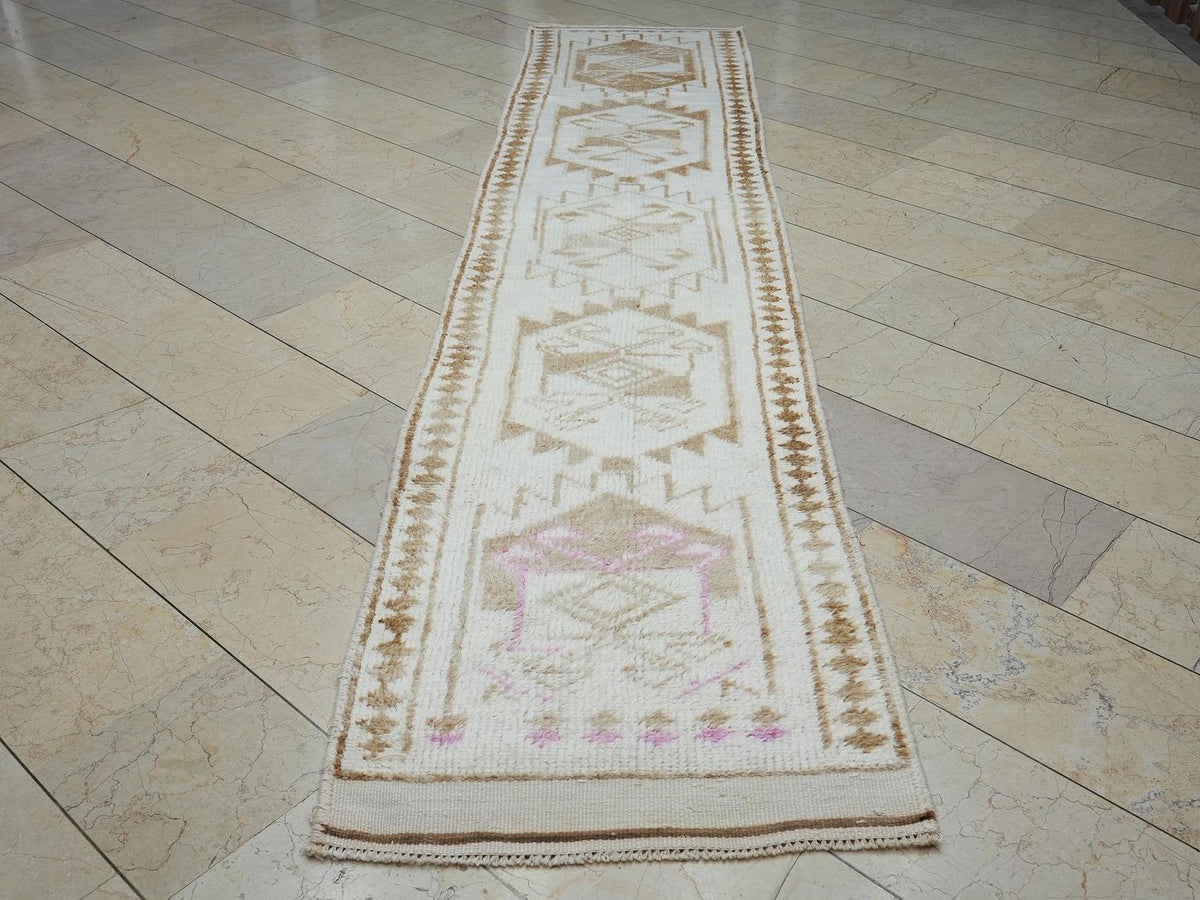 Stair Treads Decor Handmade Wool Turkish Rug Runner: Mid-Century Modern Rugs 2.6x12 ft.