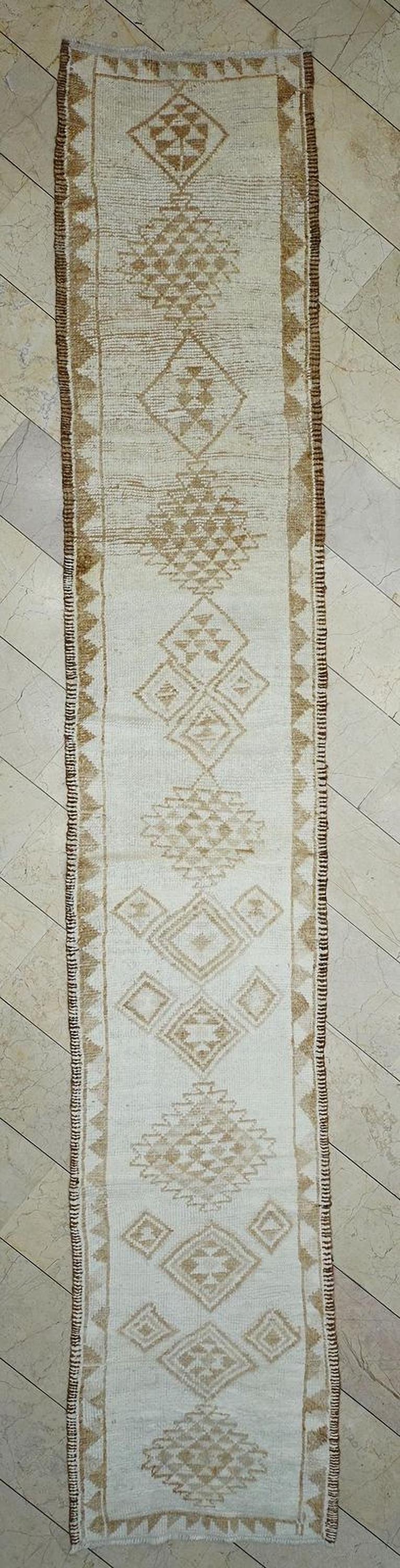 Stair Treads Decor Handmade Wool Rug Runner: Brown & Cream Turkish Rugs, 2.8x16 ft.